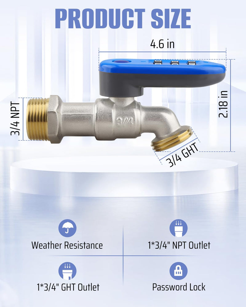 Upgraded Outdoor Faucet Lock System, Gate Valve LockoutDevice, One-Piece Design, Brass Material, Blue Handle