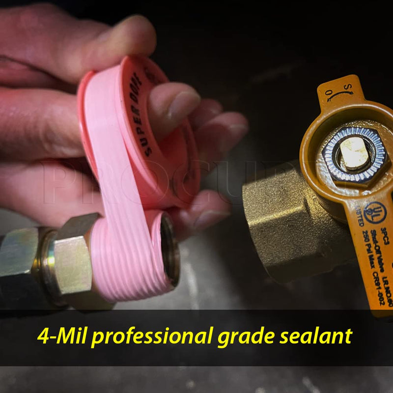 PROCURU 10-Pack 1/2" x 520" Professional Grade Pipe Thread Sealant 4-Mil Pink PTFE Plumbing Teflon Tape, for Water and Gas 1/2 Inch Pink