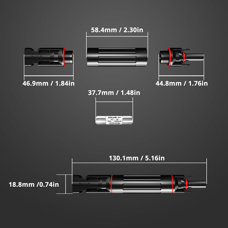 1000V 5PCS 30A Solar Panel Fuse Solar connectors Surge Protection Device for Solar Panel and Solar Controller Waterproof Solar Fuse Connector 5PCS 30A Solar Fuse Holder