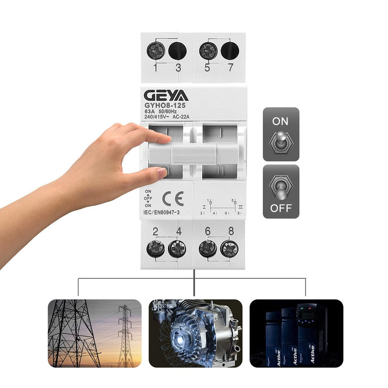 GEYA Manual Transfer Switch Dual Power for Grid & Generator Manual Conversion Isolation Switch DIN Rail Mount(4P-63A-400V) 4P-63A-400V