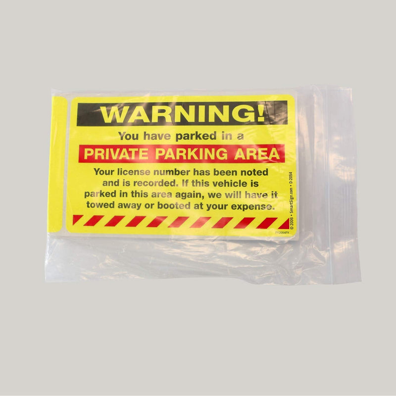 SmartSign "Warning - You Have Parked in a Private Parking Area Parking Violation Sticker |5" x 8" Fluorescent Paper Stickers
