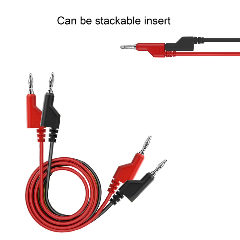 [Australia - AusPower] - 6pcs Stackable Banana to Banana Plug Test Cable Lead Set with 4mm Socket Banana Jack Copper Alligator Clips （4 Clips） 2 Test Wires Included, for Multimeter Leads, Electrical Test Leads 1000V Max 19A 