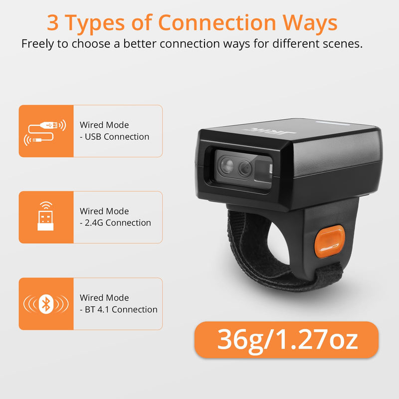 [Australia - AusPower] - Finger Scanner Barcode Scanner 2D Bluetooth Ring QR Barcode Reader 2.4Ghz Wireless Portable Mini Wearable with 3 Mode Connection Bar Code Scanners for iOS Android Win Mac Warehouse Store 