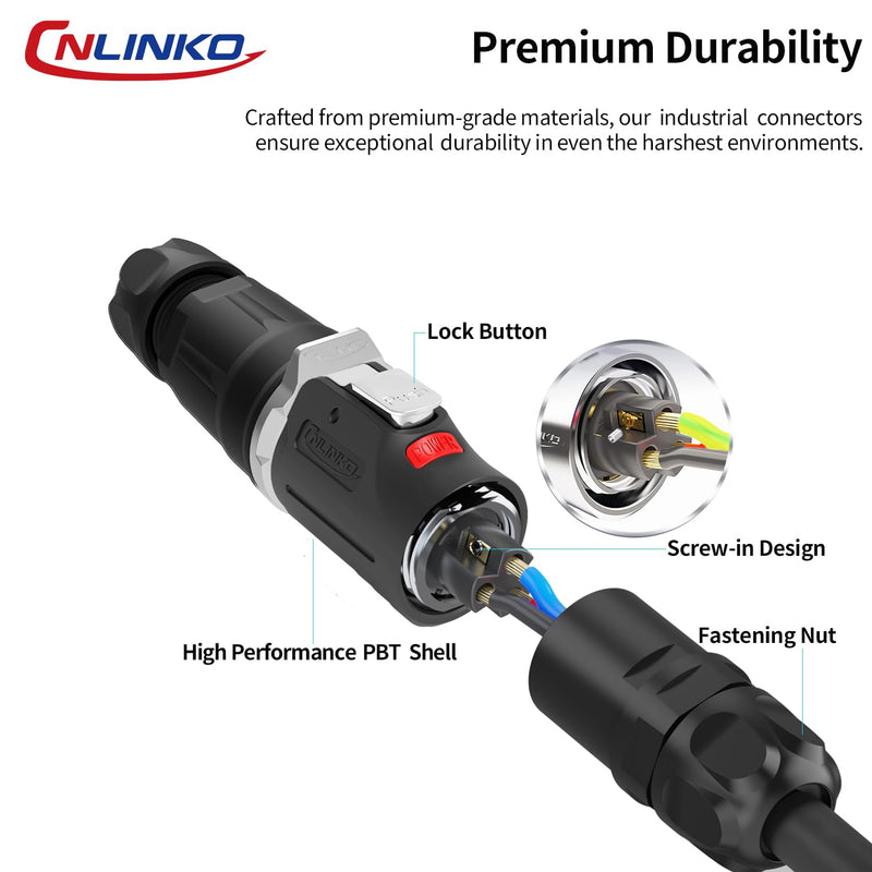 [Australia - AusPower] - CNLINKO LP-24 3-Pin Screw Lock Waterproof Connector, IP68 Aviation Circular Quick Plug, M24 Male & Female Plug Pair (LP24 3-Pin Screwing) 3 Pin Screwing LP24 