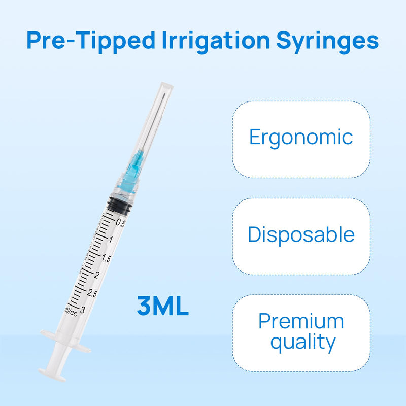 [Australia - AusPower] - JMU 100pcs Dental Irrigation Syringes 3cc with 23G Blunt Dispensing Endodontic Irrigarion Needles, Luer Lock Design 3ML 23G 