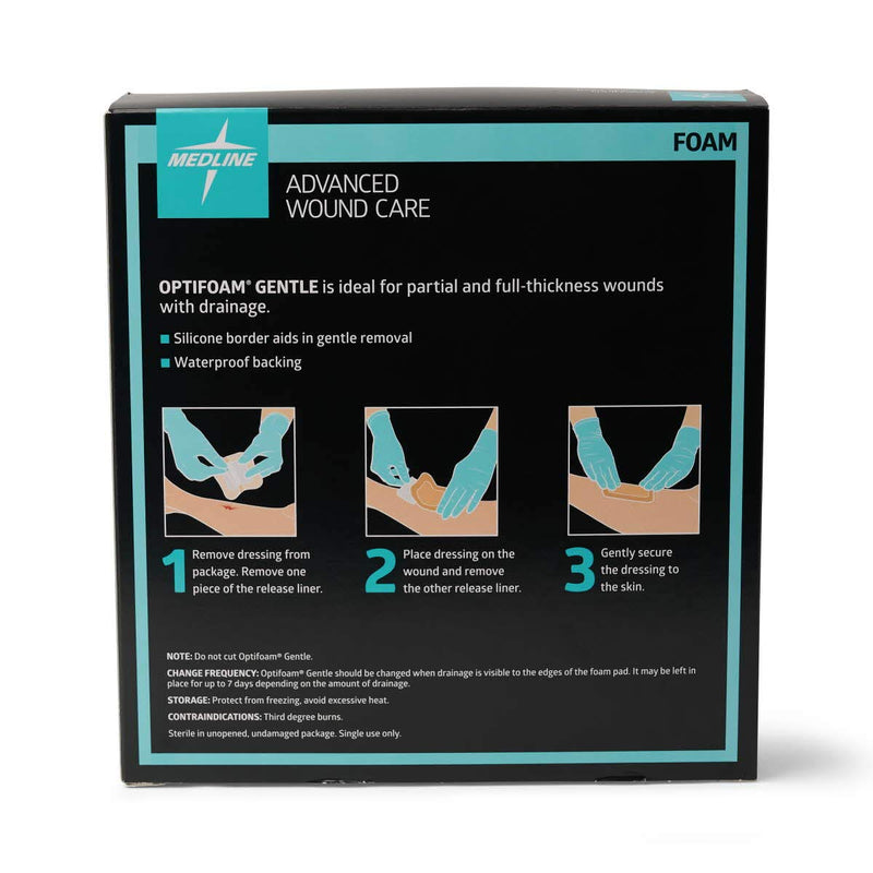 [Australia - AusPower] - Medline Optifoam Gentle Foam Wound Dressing with Silicone Adhesive Border, 4" x 4", Educational Packaging, Pack of 10 4" x 4" 