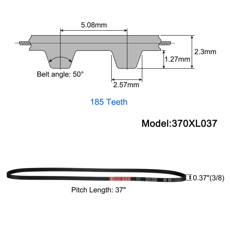 [Australia - AusPower] - uxcell 3Pcs 370XL 037 Timing Belt 185 Teeth Black Cogged Rubber Geared Belt, Width 10mm, Pitch 5.08mm, 3D Printer Timing Belt 3 