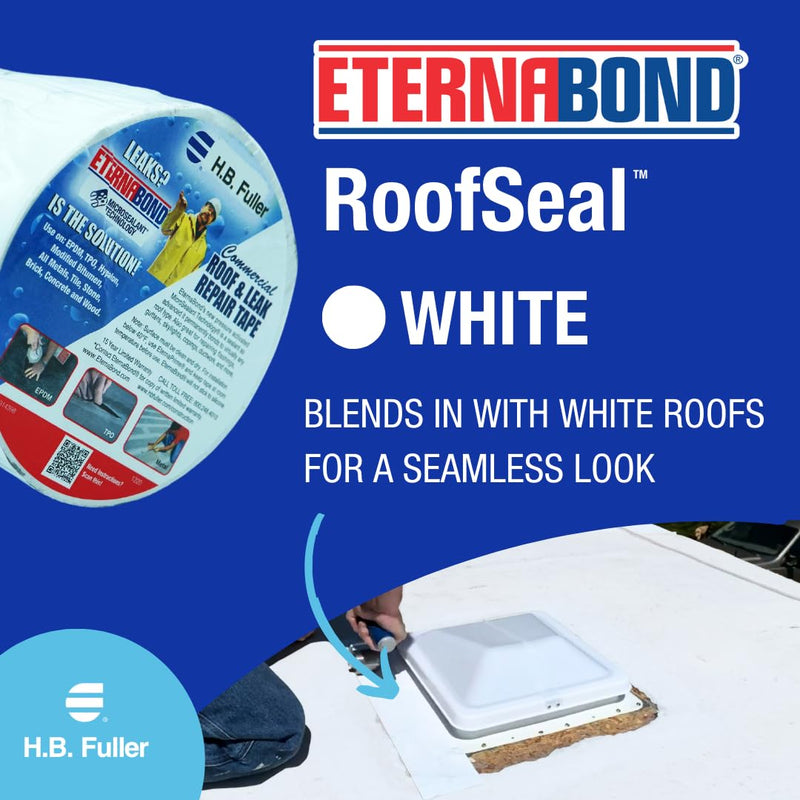 EternaBond RoofSeal White 4" x25' MicroSealant UV Stable RV Roof Seal Repair Tape | 35 mil Total Thickness - EB-RW040-25R - One-Step Durable, Waterproof and Airtight Sealant 4" x 25'