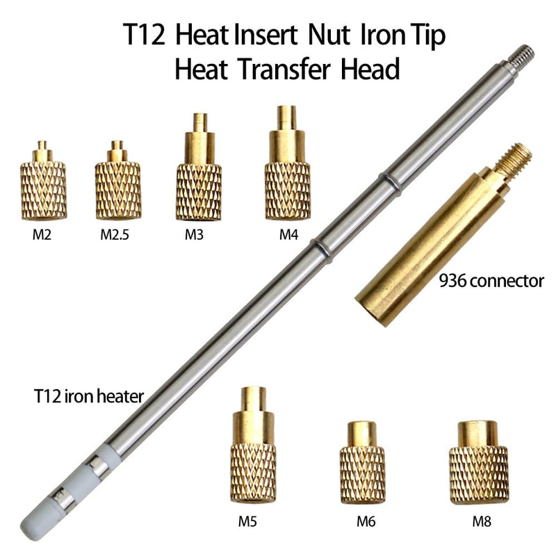 [Australia - AusPower] - Quicko Heat Set Insert Tool M2 M3 M4 M5 M6 M8 Hot Melt Brass Knurled Nut Embedded Insertion Tip Adapter Kit 3D Printed Parts Install for T12 Soldering Iron 