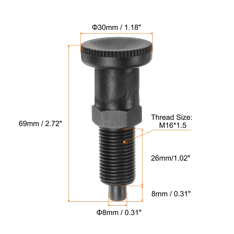 [Australia - AusPower] - HARFINGTON Push Fit Ball Nose Spring Plunger M16x1.5 Thread Length 1.02" Pin Dia.8mm Carbon Steel Return Knob Plunger Non-Locking Retractable Index Plunger for Industrial Equipment 