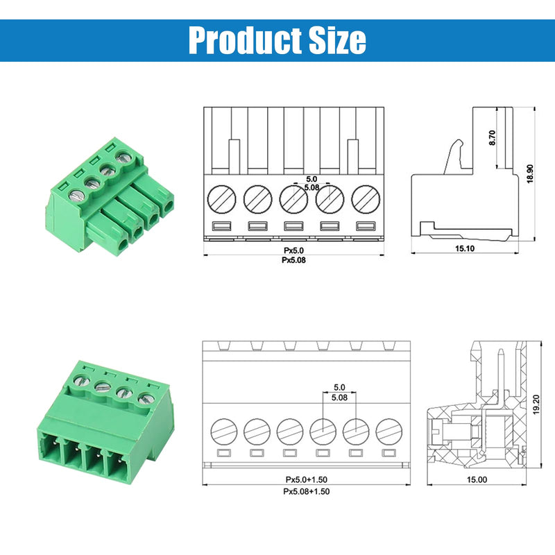 [Australia - AusPower] - 5 Set 4 Pin 5.08mm Pitch PCB Mount Screw Terminal Block Connector with 4 Pin Phoenix Plug,Pluggable Male and Female Connector 