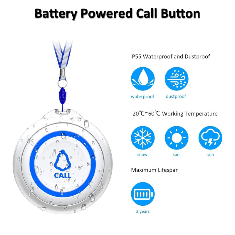 [Australia - AusPower] - Caregiver Pager, METAK Wireless Call Button for Elderly/Senior at Home, 2 Receivers + 2 SOS Buttons, Emergency Panic Call Bell, Medical Life Alert Necklace System for Patients, Disabled, Nurses 2 Receiver + 2 Call button White 