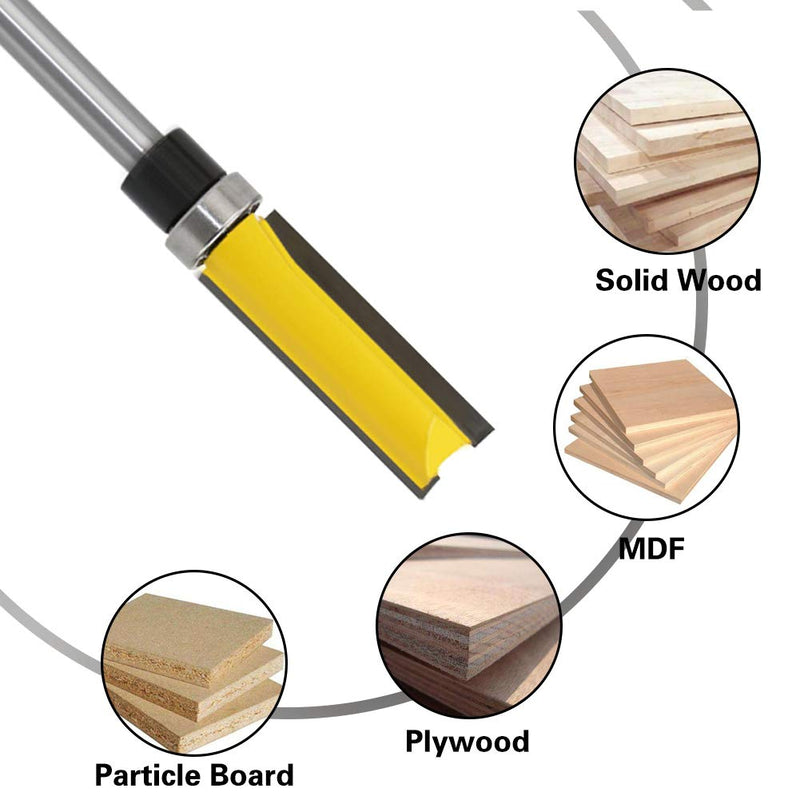 4Pcs Pattern Flush Trim Router Bit Set 1/4 inch Shank Template Router Bits 3/4 inch Cutting Dia Woodworking Router Tool by CHoiKWong (3/4 inch Cutting Diameter, Yellow) 3/4 inch Cutting Diameter