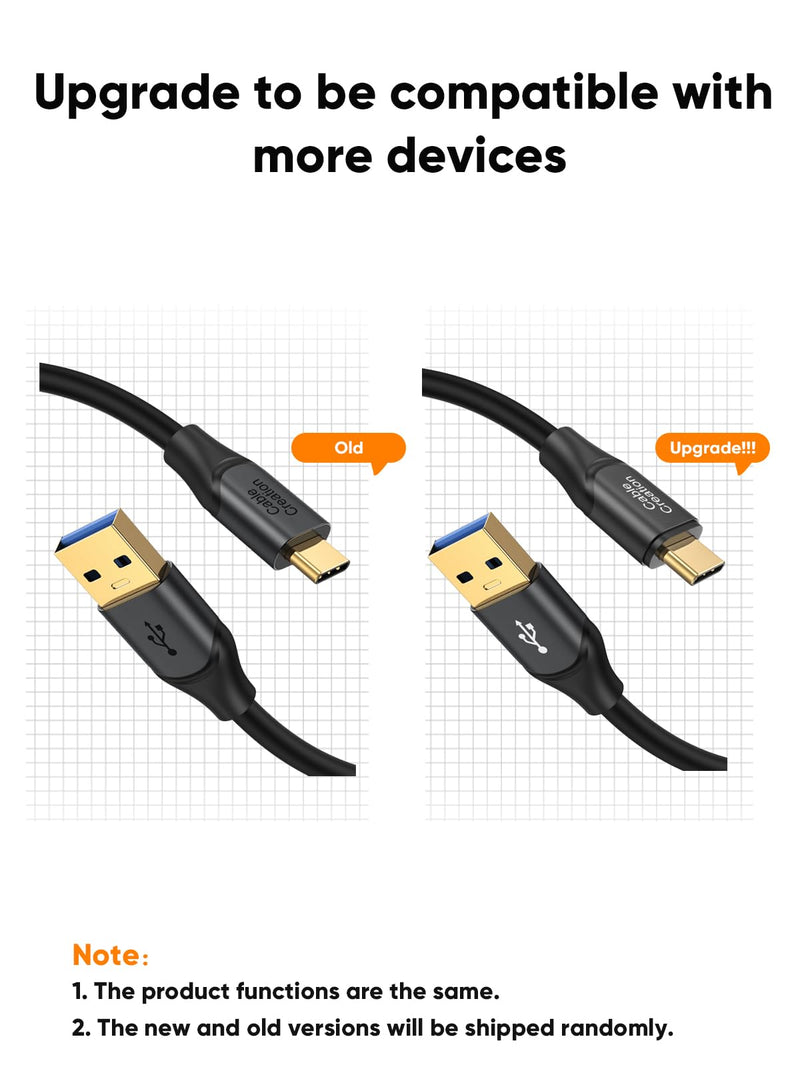 CableCreation 2-Pack USB C to USB A Cable 5FT,USB 3.1 USB 3.2 Gen2 10Gbps USB C Data Cable, Android Auto 3A for External SSD MacBook Pro iPad, Galaxy S24/S23, iPhone 16, 1.5m 5FT/1.5m Black