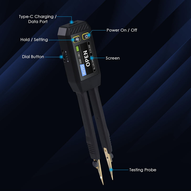 [Australia - AusPower] - 10kHz LCR Meter Tweezer, ESR Meter, Mini SMD Multimeter, Capacitance Inductance Continuity Diode Tester, Measurement Electronic Component Multimeter, Rechargeable Component Diode Tester-LCR-ST1 