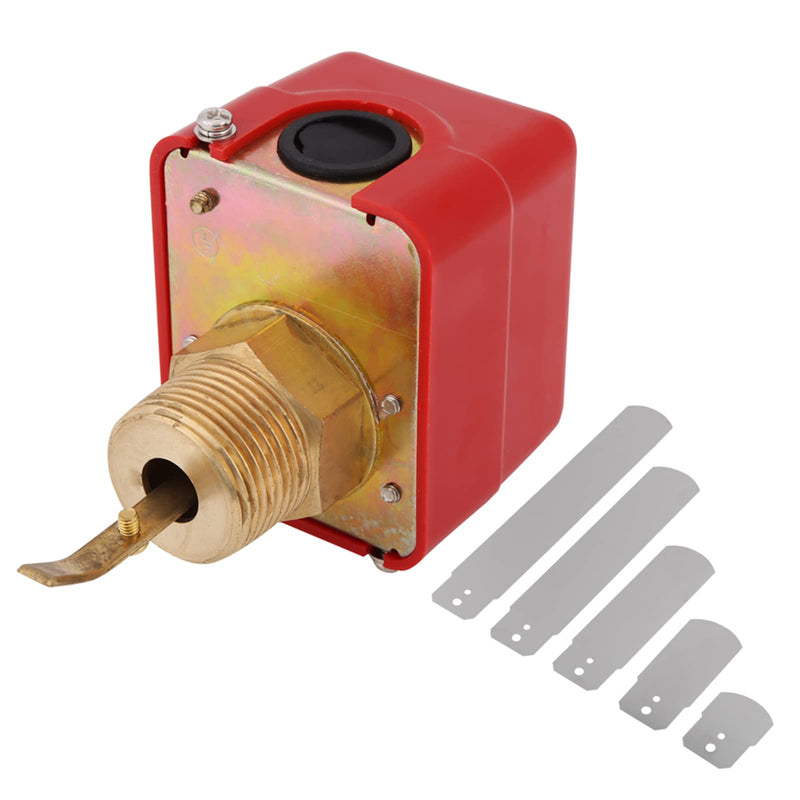 Water Paddle Flow Control Switch, AC250V 10Bar BrassLiquid Water Sensor Controller NPT Thread Connection Automatic Paddle Type Flow Switch Red 1pc