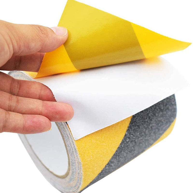 4" X 16.4ft Grip Tape, Non Slip Safety Anti Slip Tape for Stairs Steps Black/Yellow Non Skid Tread High Traction Friction/Strong Grip Abrasive Adhesive Hazard Caution Tape 4 Inch X 16.4ft