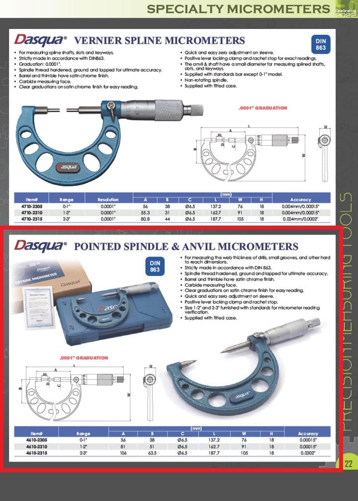 [Australia - AusPower] - Dasqua 4610-2305 0-1" Point Micrometer 