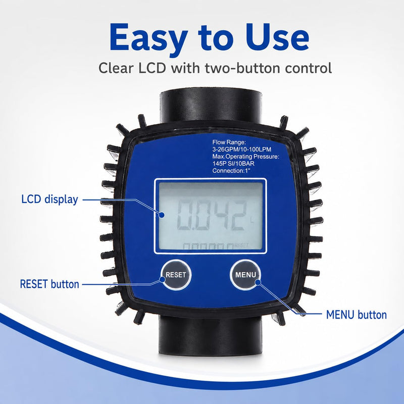 Digital Flow Meter, Turbine Flow Meter, Digital Display, High Precision Water, Diesel Flow Meter, 1 Inch Internal Thread, Digital Display Meter, 5-120 Litres/Minute