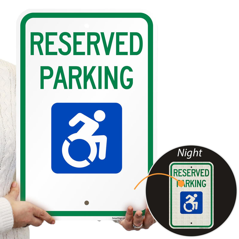 SmartSign 18"x12" NY-Approved ISA Sign with Symbol, For Disabled Reserved Parking, 120 mil Aluminum Composite (ACM), Engineer Grade Reflective Material, Blue/Green/White, Pre-Drilled Holes, USA-Made