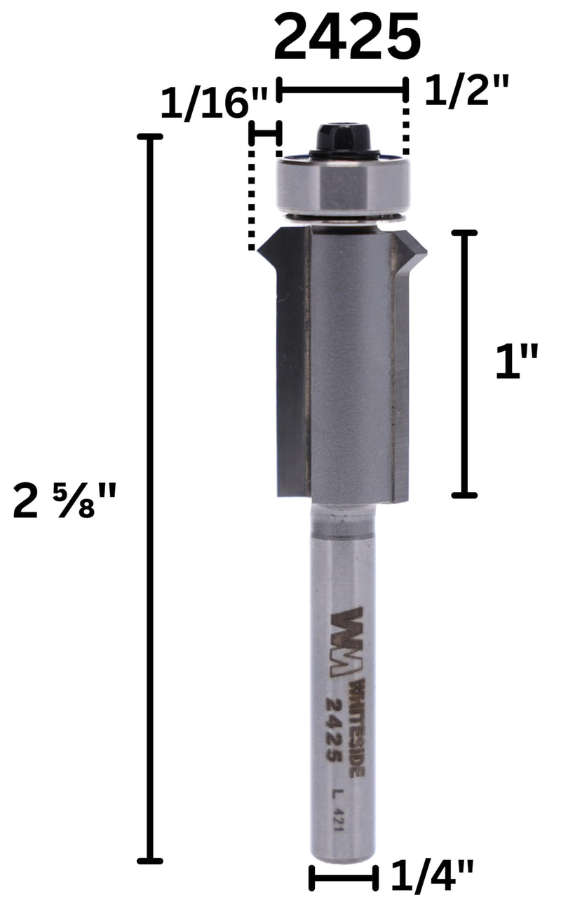 Whiteside Router Bits 2425 Flush Trim V-Groove Bit with 1/2-Inch Cutting Diameter and 1-Inch Cutting Length