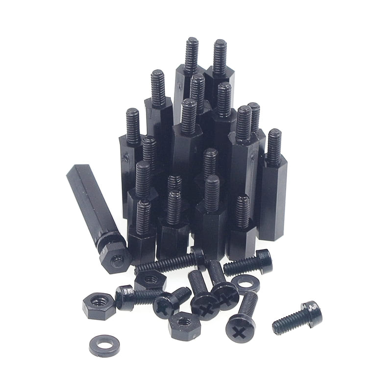 [Australia - AusPower] - 435PCS M2.5 Nylon Hex Standoffs Spacers Screws Nuts Flat Washers Assortment Kit;Male-Female(Black) 