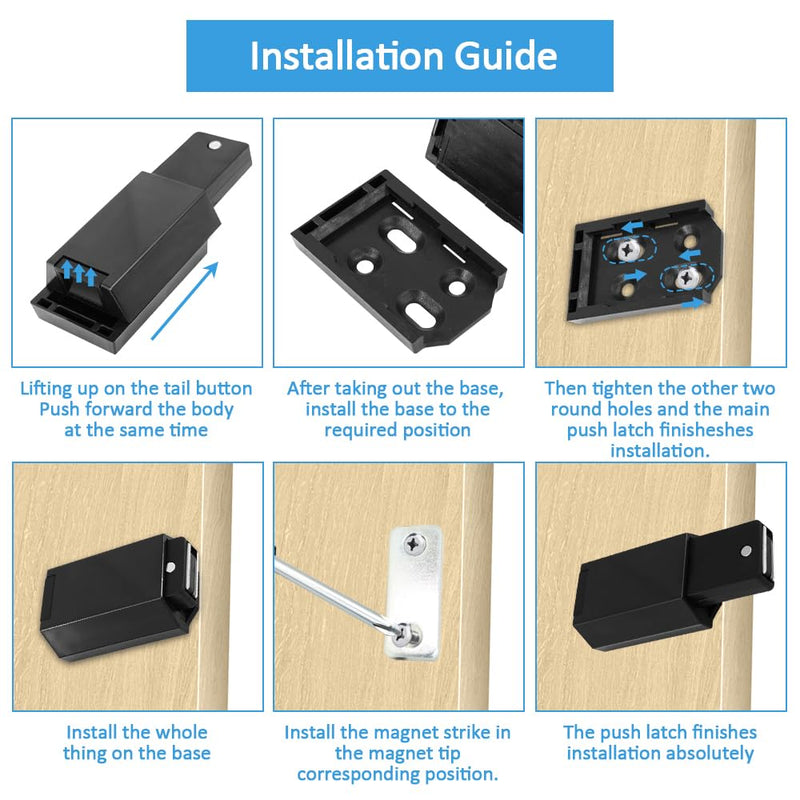 Heavy Duty Push to Open Door Latch, 10 Pack Black Magnetic Push Latches, Hidden Push Touch Latch Hardware for Push to Open Cabinet, Magnetic Door Catch for Drawer Wardrobe Door