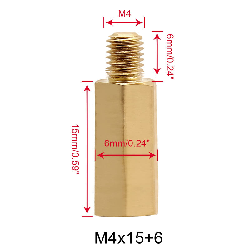 [Australia - AusPower] - 30Pcs Male to Female Brass Hex Standoff M4 x 15mm + 6mm Hexagonal Copper Column Male Female Thread Spacer Standoff Screw for Electronic Machine 
