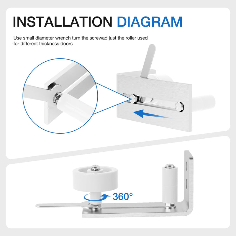 WINSOON Sliding Barn Door Floor Guide Brushed Nickel, Bottom Adjustable Roller 8 Setup Options, Flush Design Bottom Flat, Stainless Steel Barn Door Hardware Kit, 2PCS 1