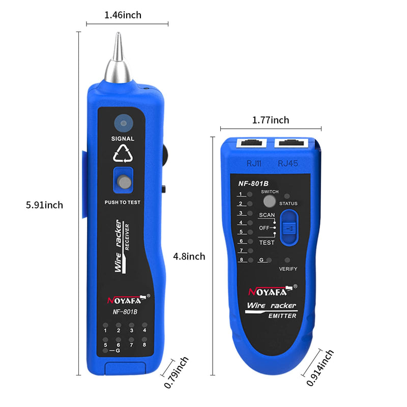 [Australia - AusPower] - NOYAFA Network Cable Tester, RJ11 RJ45 Network Tester for Telephone, Ethernet, Video, Tone Generator, Metal, Ethernet Cable Tester Cable Toner with Earphone Flashlight NF-801B 