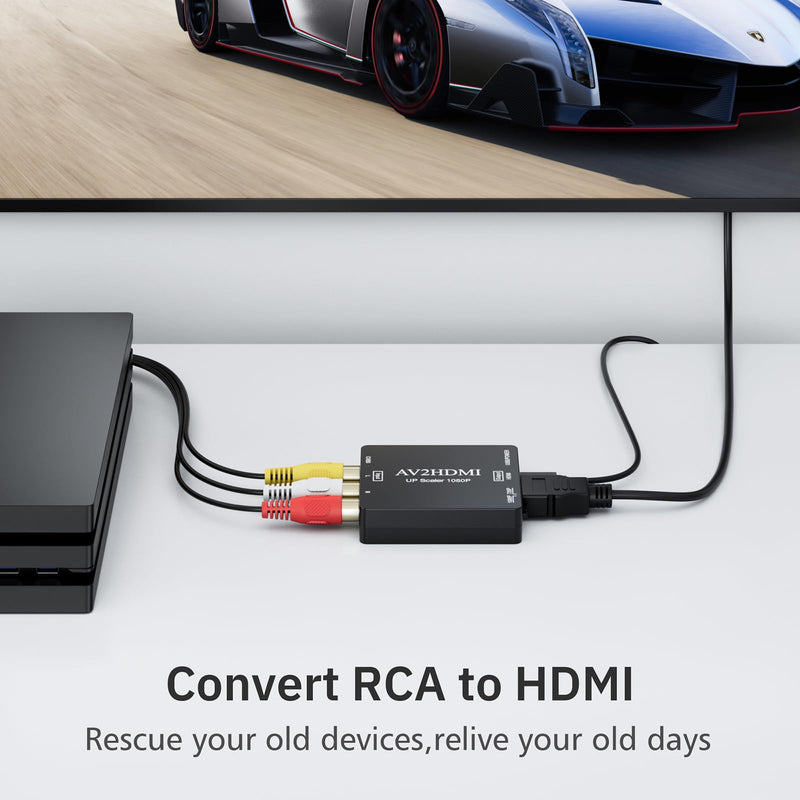 [Australia - AusPower] - RCA to HDMI Adapter, AV to HDMI Converter, 1080P Mini RCA Composite CVBS Audio Video Converter Supports PAL/NTSC Compatible with PC/Laptop/Xbox /PS4 /TV/STB/VHS/VCR/Blue-Ray 