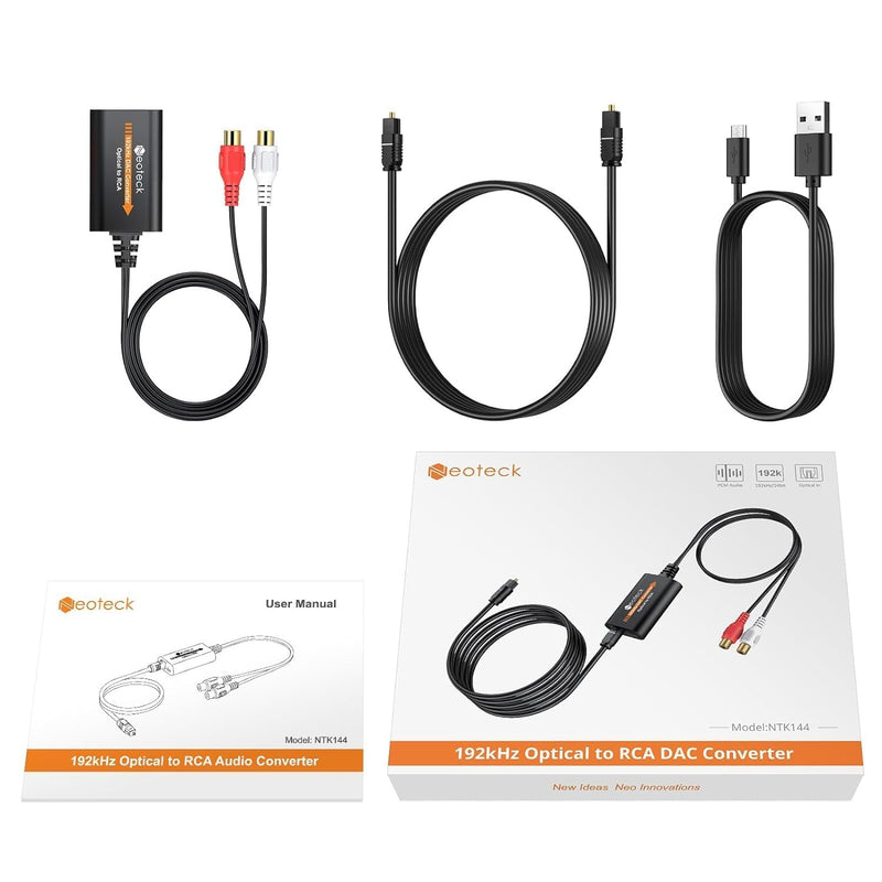 [Australia - AusPower] - Neoteck Optical to RCA Converter 192 KHZ Digital to Analog Audio Converter Optical to RCA Adapter 5.9ft/1.8m Optical Audio to RCA Cable Aluminium Alloy Shell DAC Converter for HDTV Blue-ray PS4 etc 