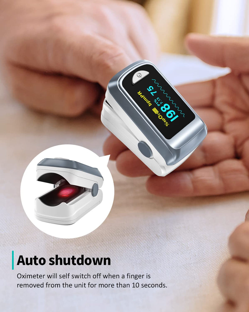 [Australia - AusPower] - Pulse Oximeter HealthTree Oxygen Monitor Fingertip, Bluetooth Pulse Ox with Free APP, O2 Pulse Oximeter Finger and Heart Rate Monitor, 2 X AAA Batteries, Lanyard Gray 