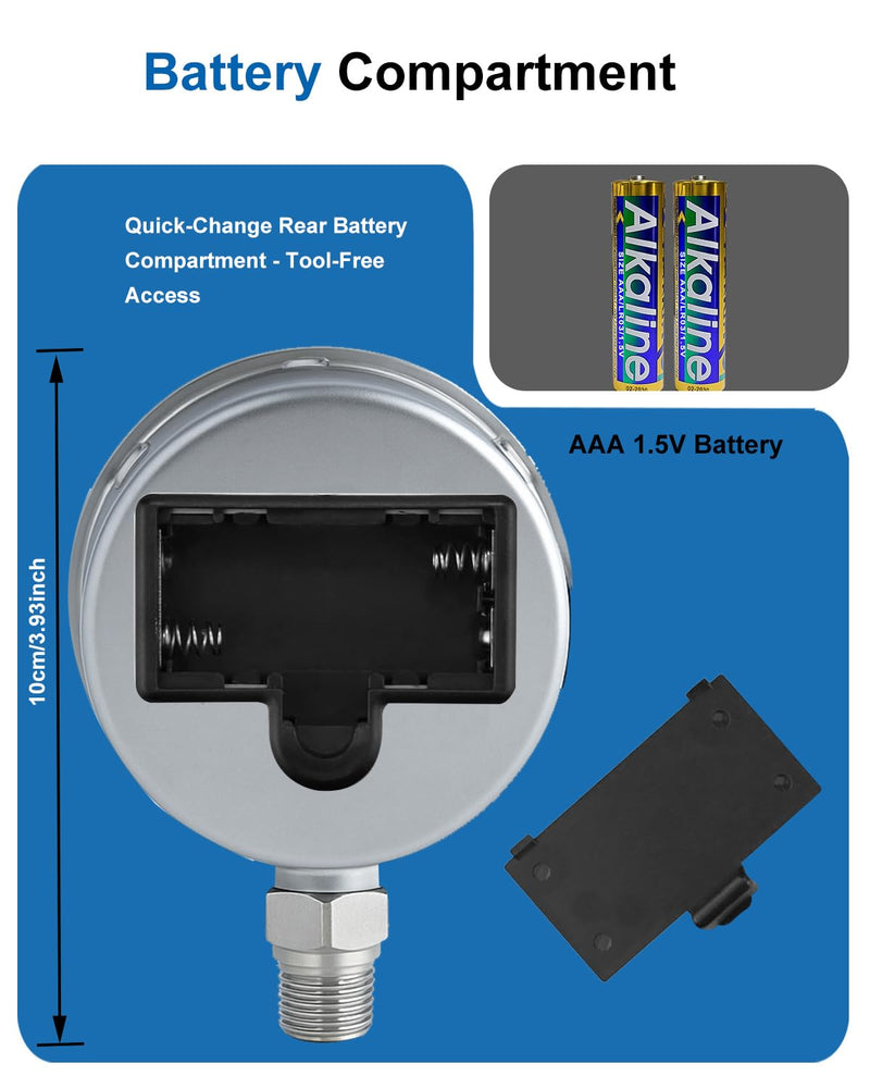 [Australia - AusPower] - Digital Pressure Gauge-200psi,Stainless Steel Digital Water Pressure Gauge-2.9-Inch LCD Display,1/4-Inch NPT Bottom Thread,Suitable for Measuring Hydraulic, Oil, Water,and Air Pressure 200 PSI 