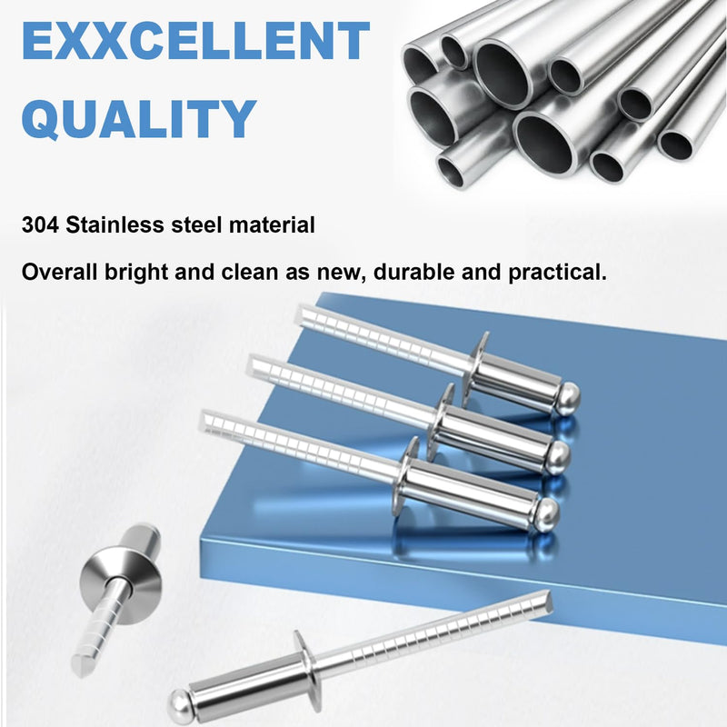 [Australia - AusPower] - 110pcs 7-Sizes 304 Stainless Steel Pop Rivets Assortment Kit 1/8",5/32",3/16" Pop Rivets Stainless Steel Blind Rivets kit Rosette Rivets Stainless Steel Rivet 