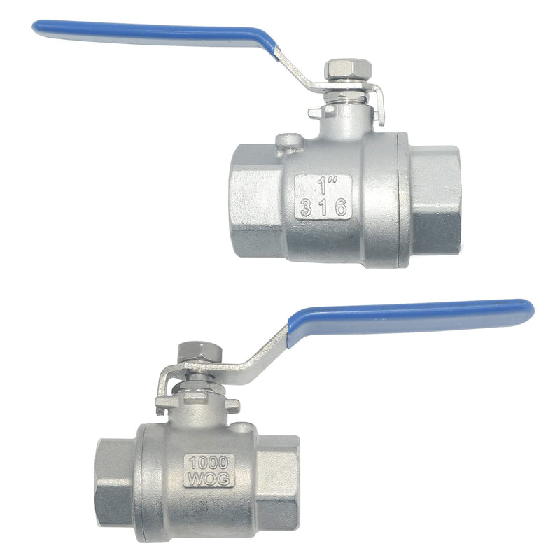 [Australia - AusPower] - 316 Stainless Steel 1/8"~3" Full Port Ball Valve with Blue Vinyl Handle, NPT Female x Female Thread,1000 WOG (1") 1 Inch 