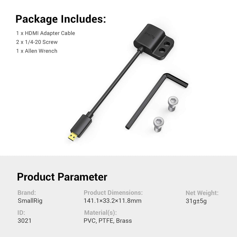 [Australia - AusPower] - SMALLRIG Ultra Slim 4K Adapter Cable (D to A), Micro-Sized Ports Male to Full-Sized Ports Female, 4K@60HZ, for Sony A7R IV A7RIII A7III A7II A7RII / for Fujifilm X-T2 X-T3-3021 