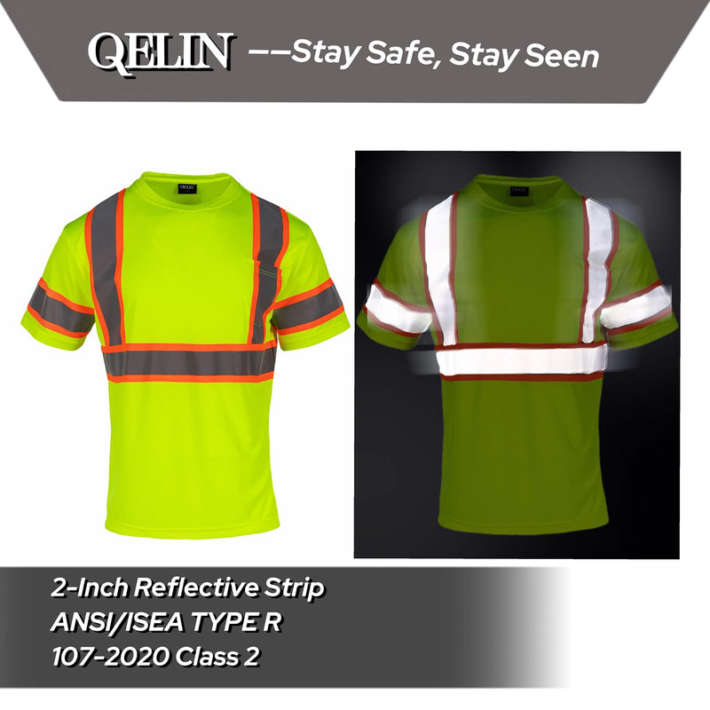 High Visibility T Shirt for Men ANSI Class 2, Hi Vis Reflective Safety Short Sleeve Work Shirts with Pocket X-Large Yellow-3pcs