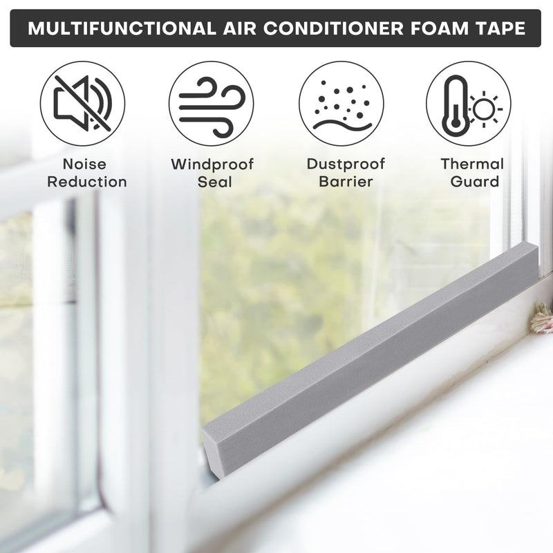 [Australia - AusPower] - AC Window Seal Kit with Adhesive - 2Pcs Gray Foam Insulation Strips 2"x1"x6.5Ft,Air Conditioner Foam for Window Units, Energy Saving & Dustproof 2''x1''x6.5ft-2pcs 