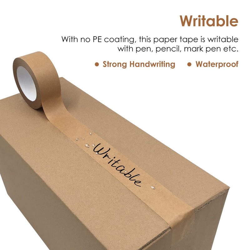 TooCust Writable Brown Paper Tape 2inchx 55YD, Non-Coated Surface - No Water Needed - Hand Tearable,Cardboard Tape, Paper Tape for Shipping, Packing Tape Brown Heavy Duty-1 Roll 1