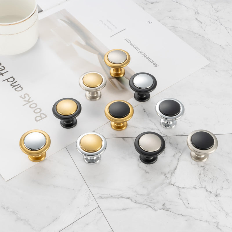 KOOFIZO 10 Pack Black and Nickel Kitchen Cabinet Knobs Matte Black and Silver Drawer Knobs 1960 Round Single Hole Cabinet Pulls for Cabinets Drawers Dresser Cupboard Bedroom Bathroom Knob 1 - 10Pcs Black + Brushed Nickel