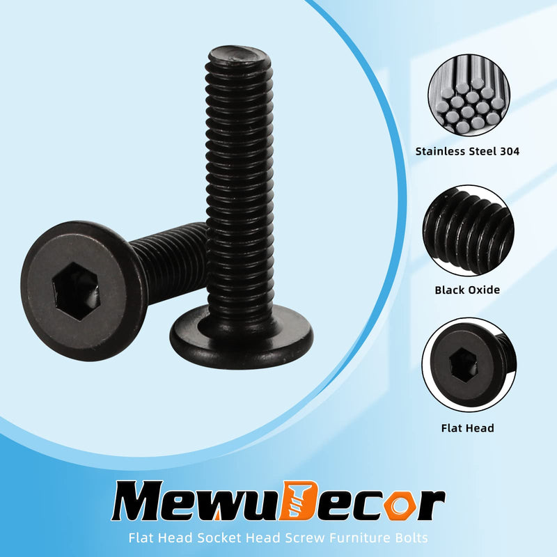 [Australia - AusPower] - 1/4-20 x 3/4" Flat Head Socket Head Screw Furniture Bolts Countersunk Connector Screws, Stainless Steel 18-8 (304), Black Oxide, Fully Threaded, 25 PCS 1/4-20 x 3/4" 