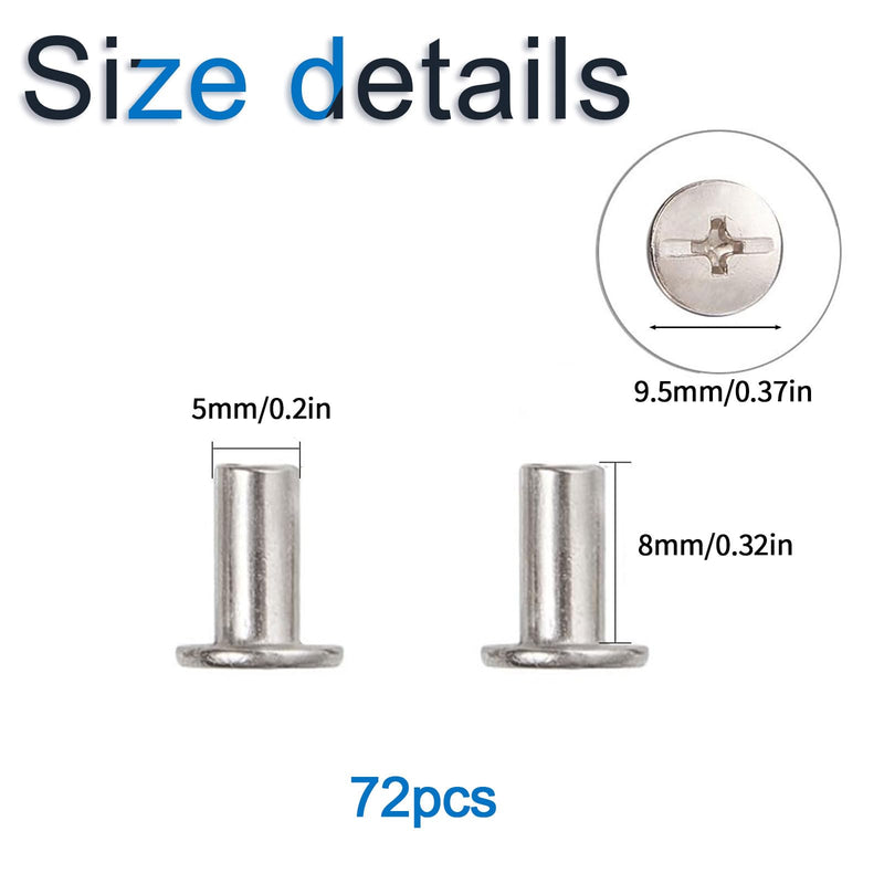 [Australia - AusPower] - 5mm X 8mm Nickel Plated Binding Chicago Screw Posts Barrel Nuts Docking Rivets Silver Tone 72pcs 5* 8mm - 72PCS 