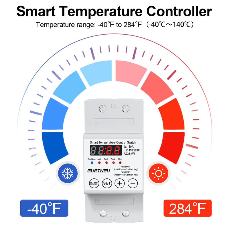 [Australia - AusPower] - 110/220V Temperature Controller, 63A LED Display Temperature Control Switch, -40℉to 284℉Adjustable Thermostat Control Heating and Cooling Mode, for Greenhouse, Hatchery, Cultivation 