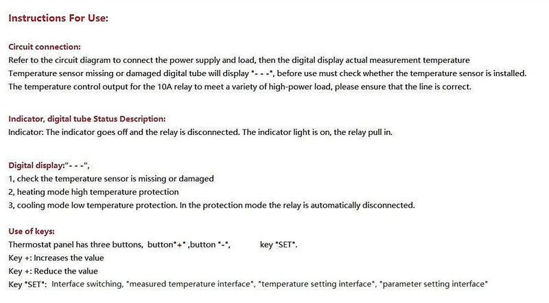 [Australia - AusPower] - NOYITO Digital Temperature Controller Module -58℉ to +257 ℉ Temperature Control Switch NTC Waterproof Sensor Probe - Red LED Display Suitable for Kinds of Temperature Control System (12V) 12V 