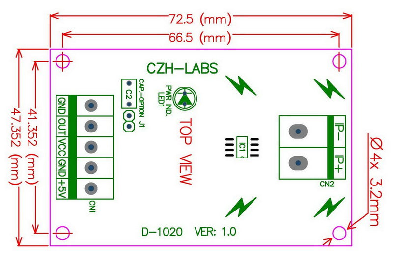 Electronics-Salon DIN Rail Mount AC/DC Current Sensor Module, Based on ACS712 (+/-5Amp) +/-5Amp