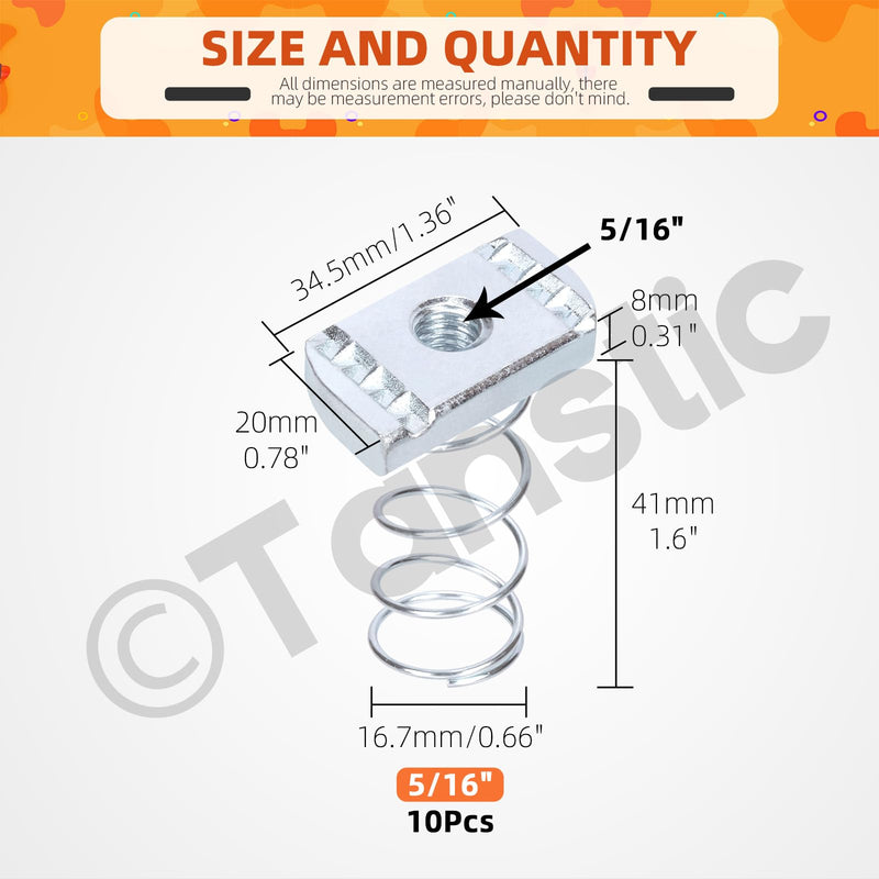 [Australia - AusPower] - Tanstic 10Pcs 5/16”-8 Strut Channel Nuts Strut Channel Spring Nut Spring Nuts for Use with Strut Channel 5/16"-18 