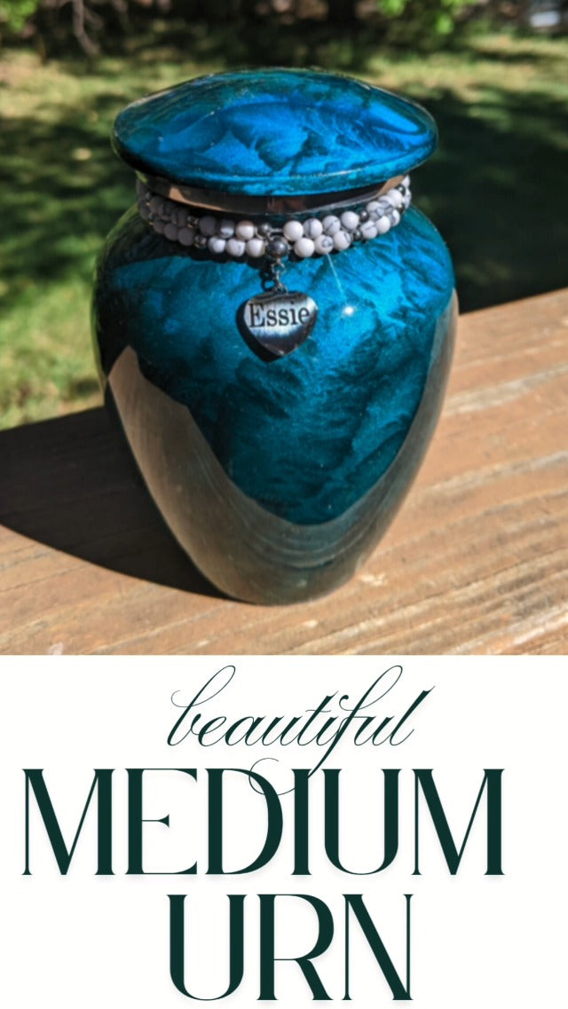 Beautiful Ocean Blue Urns for Human Ashes Adult Female, Burial, Decorative, Funeral, Cremation for Women, Men and Pets - 1 Medium (Blue) 1 Medium Urn