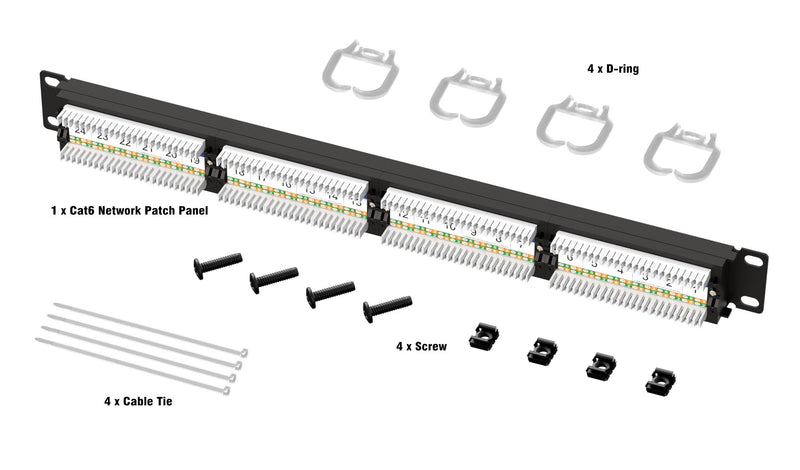 Iwillink 10Gbps Cat6A Patch Panel 24 Port, RJ45 Patch Panel UTP 19-Inch, 1U Network Patch Panel Wallmount or Rackmount Punch Down Block for Cat6A, Cat6, Cat5e, Cat5 Cabling YUNXI-PN03-C6C6A-B-FT