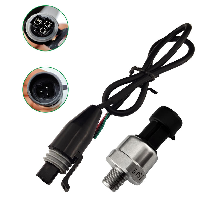 [Australia - AusPower] - Pressure Transducer Sender Sensor with Connector, 1/8" NPT Thread Stainless Steel Fuel Pressure Sensor for Oil Fuel Air Water (5 PSI) 5 PSI 